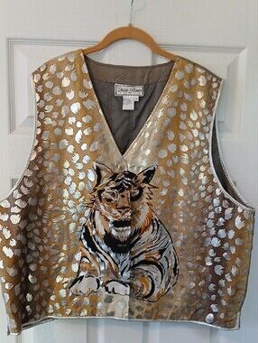 Silk Metallic Tiger-Print Vest in Gold and Silver